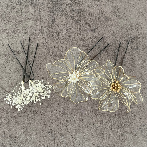 かすみ草とディップフラワーの髪飾り》プリザーブドフラワー ディップ  