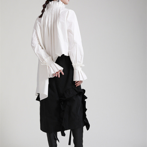サカイ　異素材切り替え　シャツ　ブラウス　レース　プリーツ　アシンメトリー sacai - サカイ sacai 異素材 アシンメトリー ブラウス