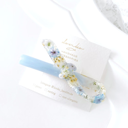 ダブルリボンのバレッタ＊ネイビー×ライトグレー＊パールカボション ダブルリボンのバレッタ＊ネイビー×ライトグレー＊パールカボション