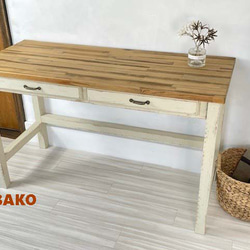 無垢材 作業台 120×50㎝(22046) ：エイジング加工でシャビーな仕上がり