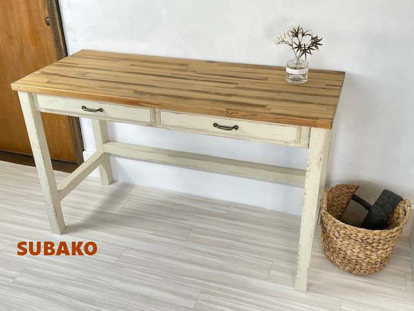 無垢材 作業台 120×50㎝(22046) ：エイジング加工でシャビーな仕上がり