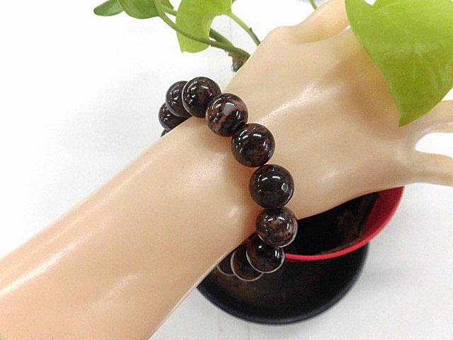 天然石 スギライト13.4mm～13.9mm玉ブレスレット 内周：約18.3cm　　240101683