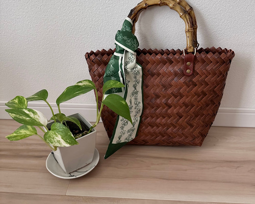 かご編みバッグ バンブーハンドル リボン巻き 竹かご カゴバッグ  
