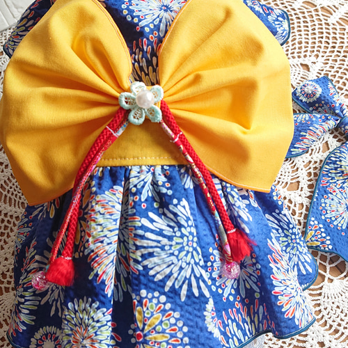 犬服【華やかでお洒落❣️帯で楽しめる2WAY浴衣風ワンピース