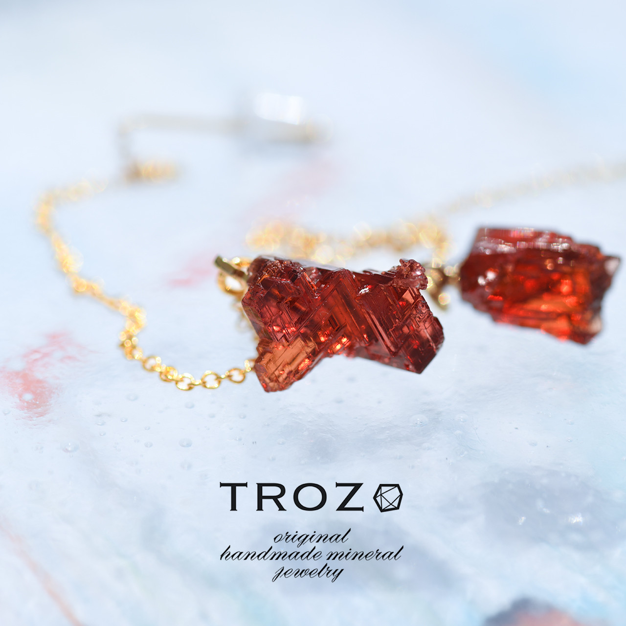 【033 Heat Collection】 スペサルティンガーネット 鉱物原石 チェーンピアス 天然石 アクセサリー