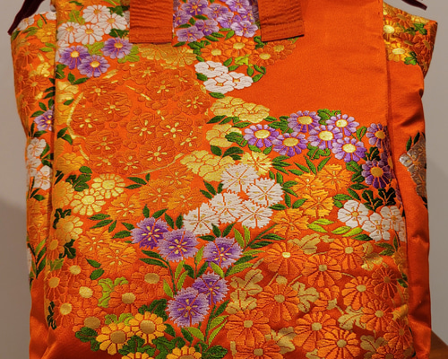 ハンドメイド 帯 リメイク リュック 古典柄 鶴 ハンドメイド 帯 リメイク リュック 古典柄 鶴