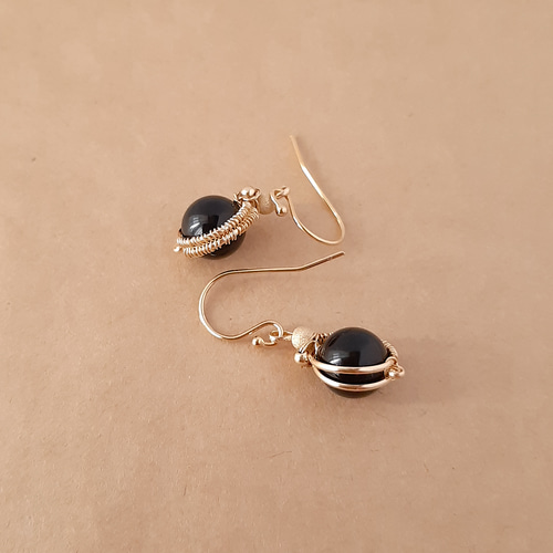 再販】大きめモリオン(黒水晶)14kgfピアス/イヤリング ring