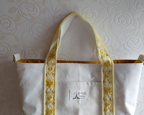 インド刺繍ハイクラスホワイト トートバッグ ハンドメイド
