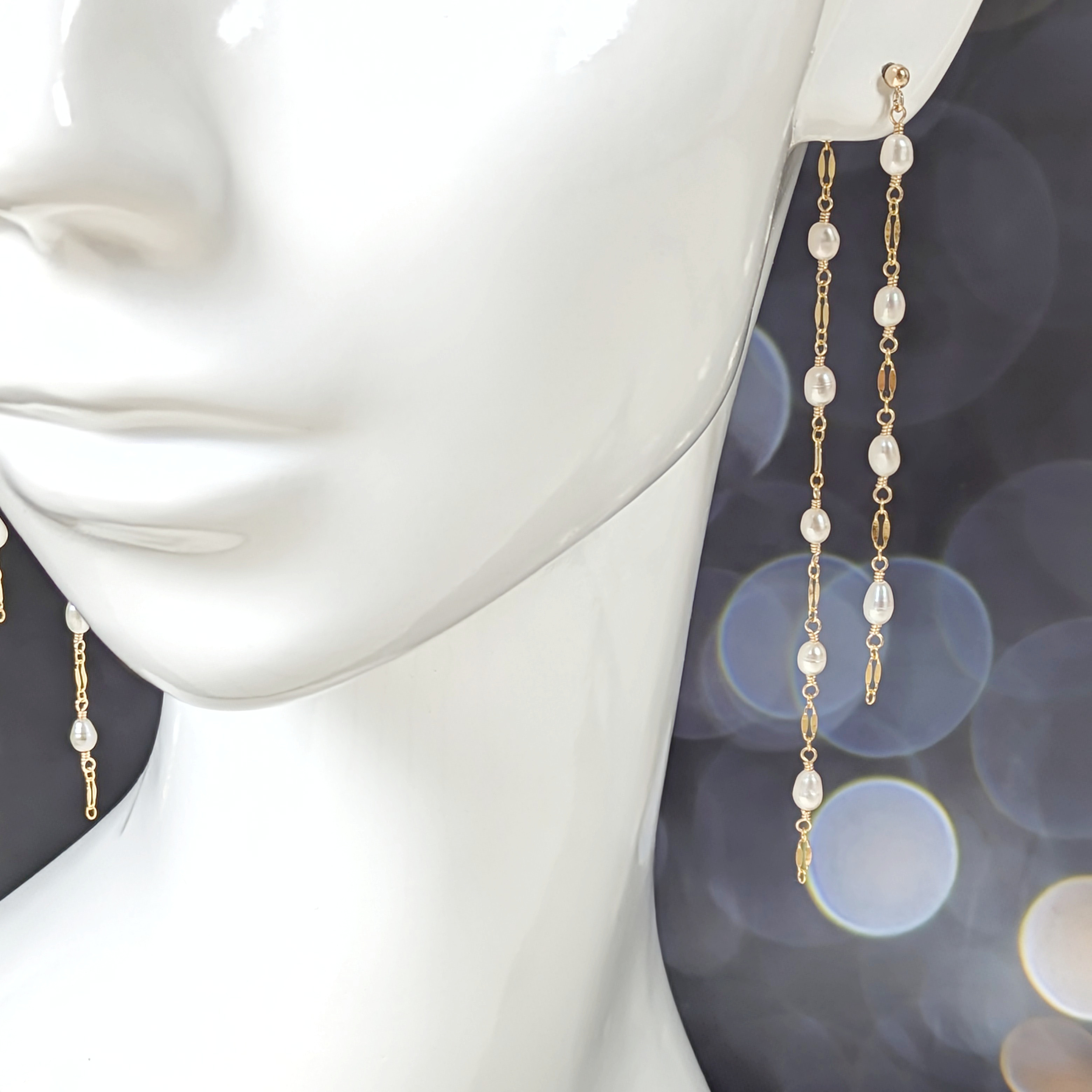 ☆送料無料☆【パールに魅せられて　ピアス/イヤリング】 14KGF　淡水パール　高品質　揺れる　ギフト　ブライダル　白