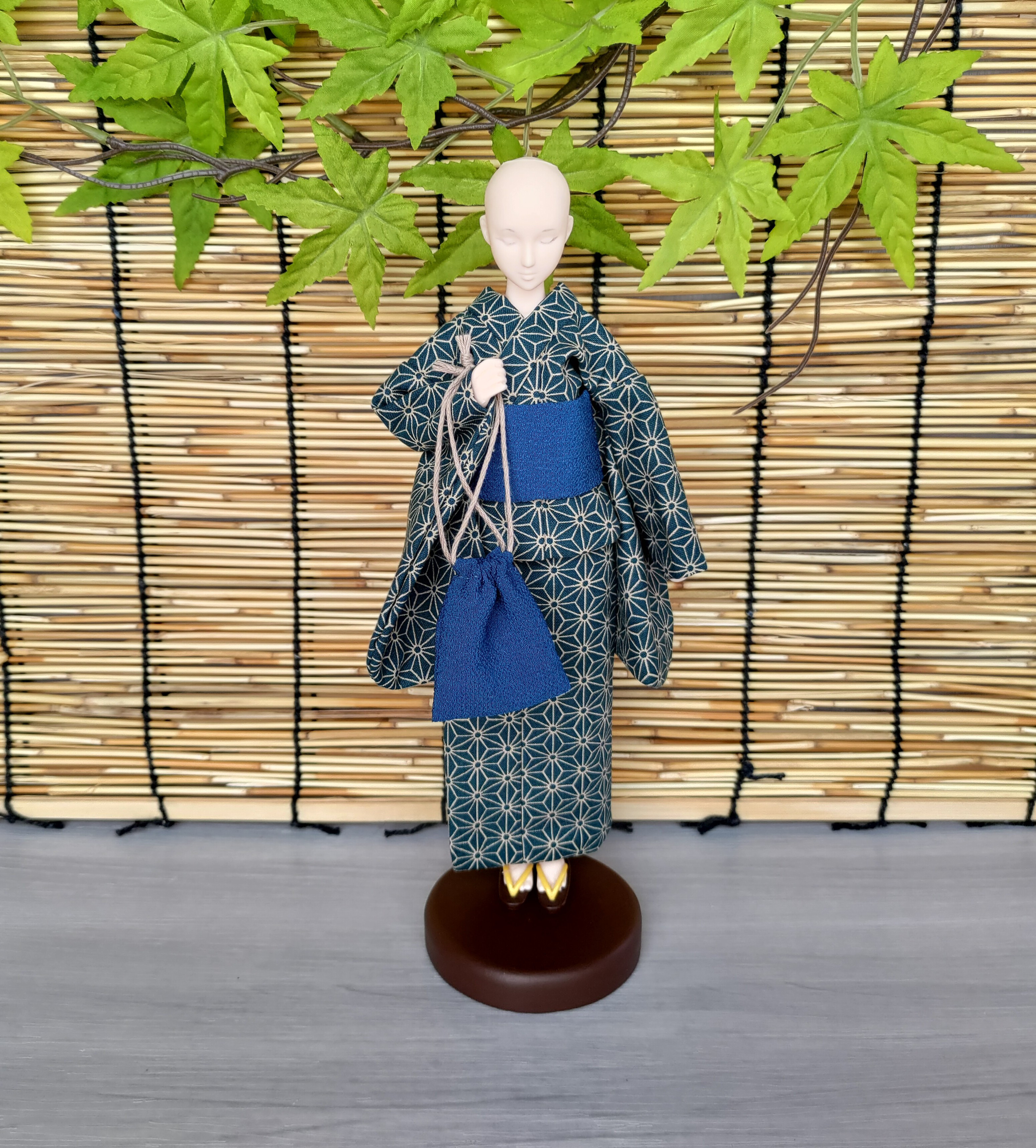 花咲く、麻の葉～青色～【25～26cmドール浴衣】 おもちゃ・人形