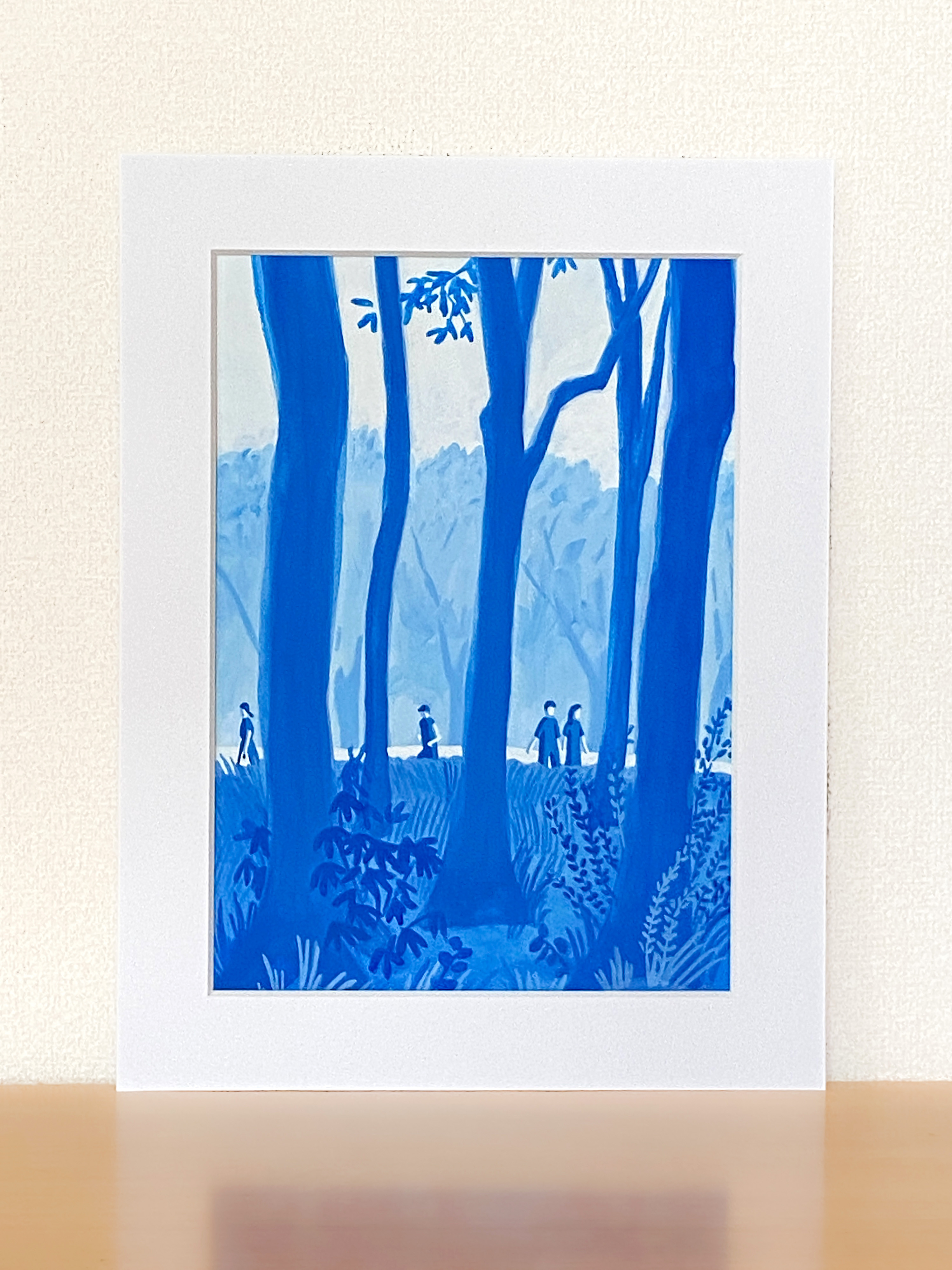 マット付きイラスト原画「Blue　公園」　リビングや寝室に