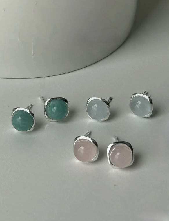 天然石 選べる3種類のスタッドピアスSV925 9枚目の画像