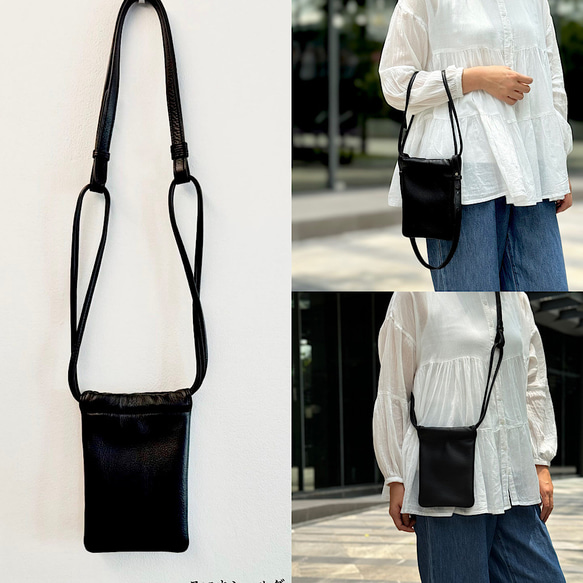 高級本革 スマホショルダー スマホバッグ ショルダーバッグ 巾着