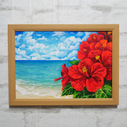 油絵 油彩 油彩画 絵 絵画 【ハイビスカスと海】 絵画 HR 通販