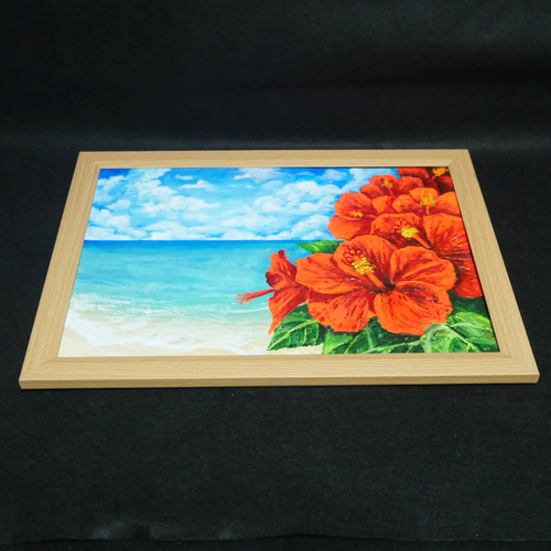 油絵 油彩 油彩画 絵 絵画 【ハイビスカスと海】 絵画 HR 通販
