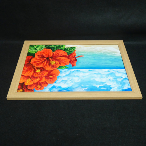 油絵 油彩 油彩画 絵 絵画 【ハイビスカスと海】 絵画 HR 通販