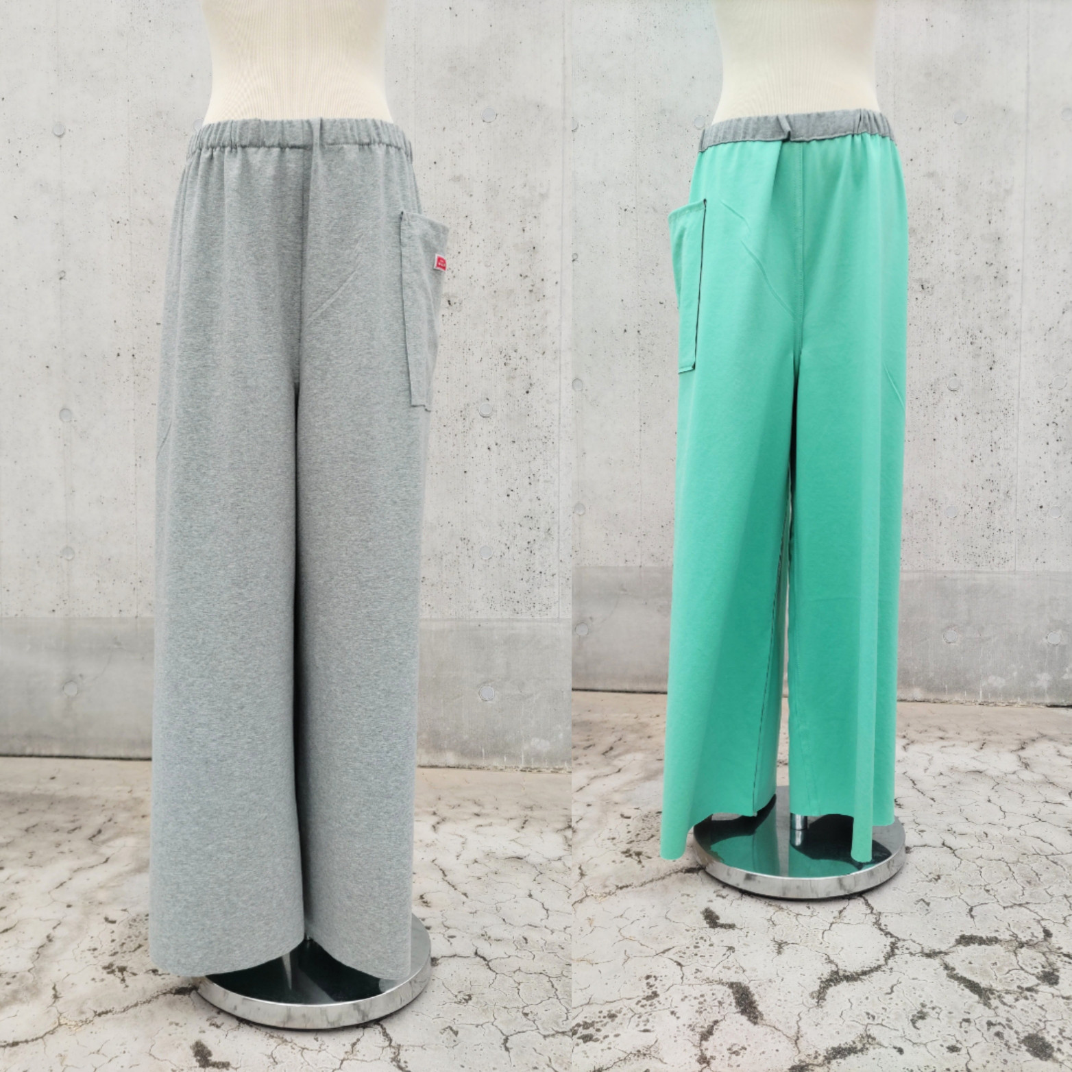 ★グレー杢×ライトグリーン　リバーシブルパンツ　　ウエストとパンツ丈オーダー可