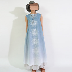 葉風のマンダラ ハーフリネンワンピース *saxe blue* 9枚目の画像