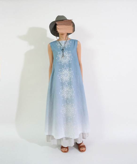 葉風のマンダラ ハーフリネンワンピース *saxe blue* 9枚目の画像