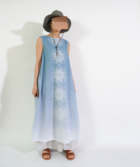 葉風のマンダラ ハーフリネンワンピース *saxe blue* 7枚目の画像
