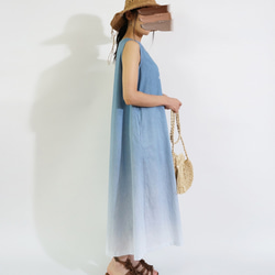 葉風のマンダラ ハーフリネンワンピース *saxe blue* 6枚目の画像