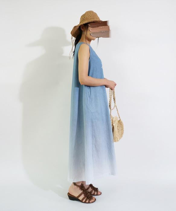葉風のマンダラ ハーフリネンワンピース *saxe blue* 6枚目の画像