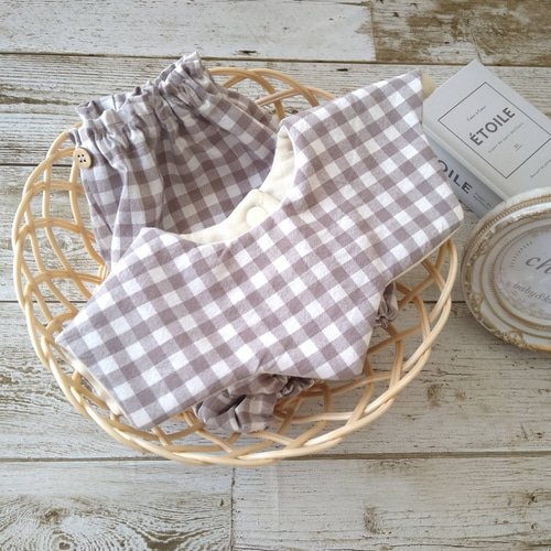 まんまるスタイ&カボチャパンツ(モノクロチェック)