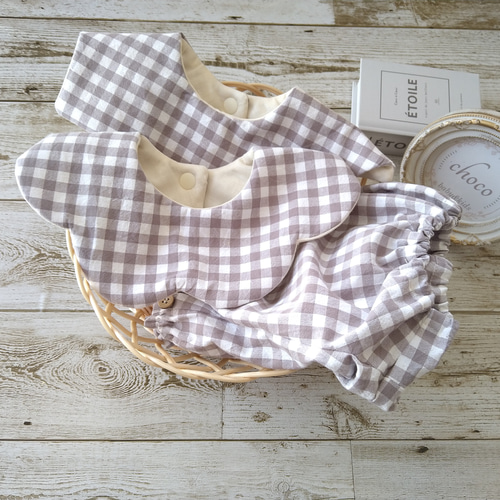 グレーギンガム スタイ かぼちゃパンツセット ベビーギフト ギフト