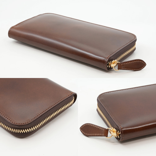 受注生産】コードバン ラウンドファスナー型 メンズ 長財布 ブラウン