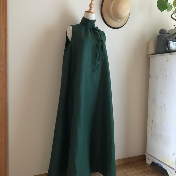 ハンドメイド 人気作家 フレンチリネンハイネックフレアマキシワンピース 黒 SUBLIMATIO -POP UP- 】The Ace Black Dress (ワンピ