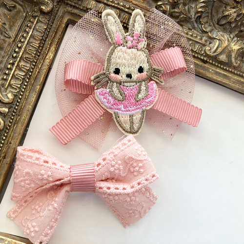 送料無料♡プチプラ☆ピンクサテン♡うさぎリボンチュール