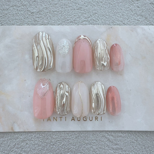 ドレッシー ネイルチップ ガーリー ピンク色 金 ゴールド パーティー  