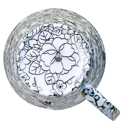 HYM-3053C 光友禅 うすづくりマグ1P 黒【日本製 美濃焼】花柄 ラスター
