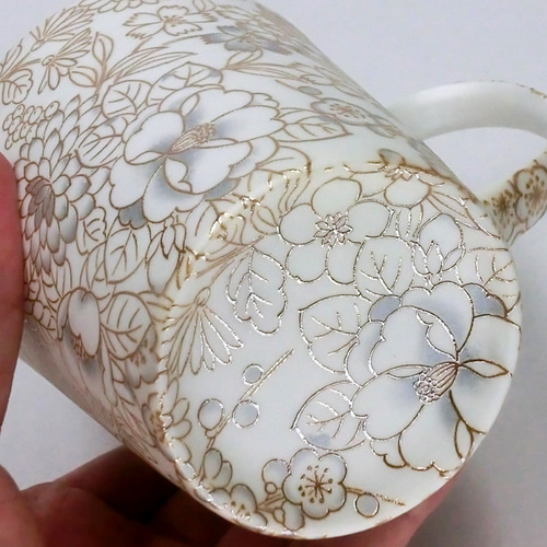 HYM-3053D 光友禅 うすづくりマグ1P 金【日本製 美濃焼】花柄