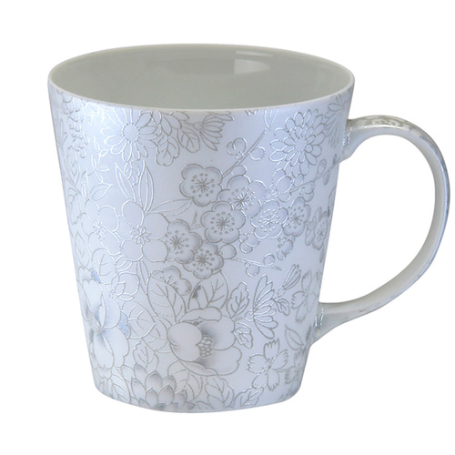 HYM-3053E 光友禅 うすづくりマグ1P 銀【日本製 美濃焼】花柄 ラスター
