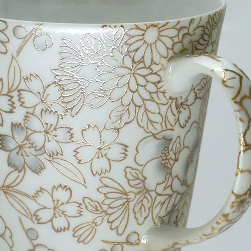HYM-7007B 光友禅 うすづくりペアマグ 金黒【日本製 美濃焼】花柄