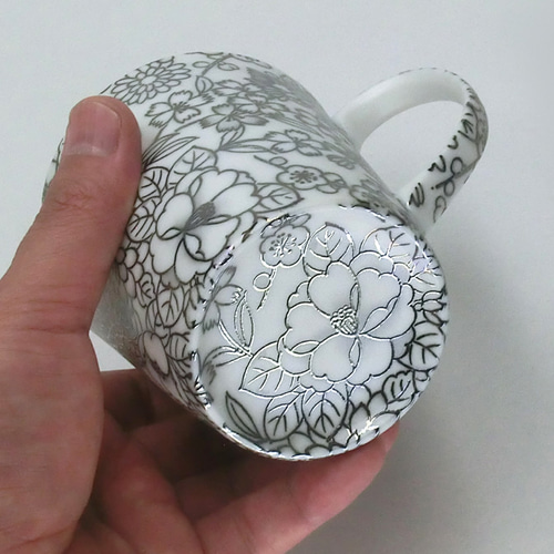 【極美品✨】 コムデギャルソン パンプス エンボス加工 グレー 花柄 HYM-7007B 光友禅 うすづくりペアマグ 金黒【日本製 美濃焼】花柄