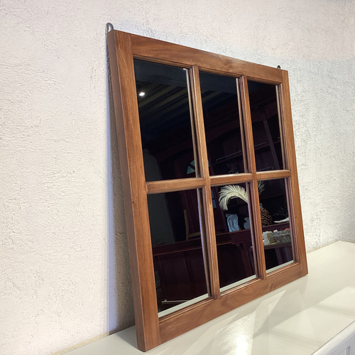 訳ありな逸品】アンティーク調 木製窓枠 鏡 壁掛けミラー