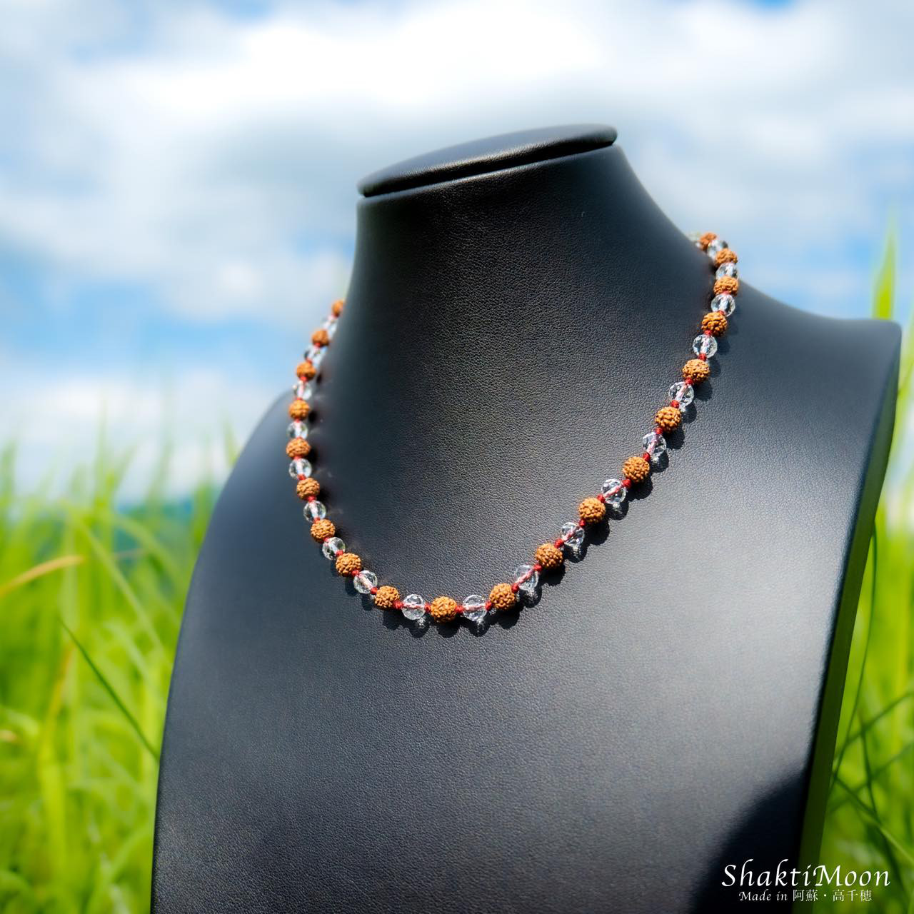 【圧倒的な輝き！宝石質 極上キラキラカット水晶 4WAY 高品質ルドラクシャハーフマーラーネックレス・チョーカー・ブレス