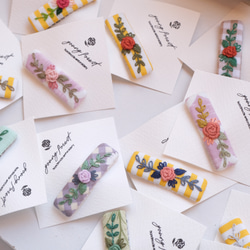 バラ刺繍パッチンピン♡むらさき バラ刺繍パッチンピン♡むらさき 薔薇刺繍と花柄のぱっちんピン