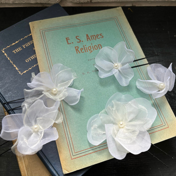 オーガンジーフラワーヘアピン5本set H-182|ウエディング 結婚式 花嫁