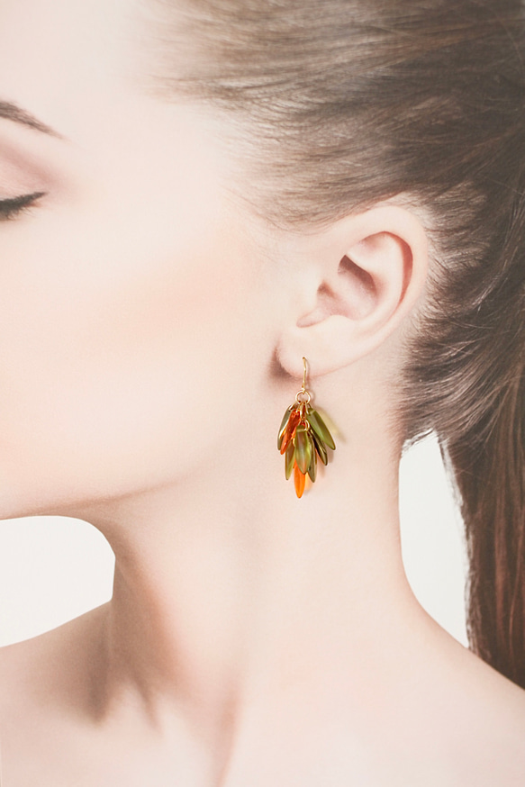 【No.239】朝日を浴びた夏の果実　サージカルステンレス使用　イヤリングにも対応　ピアス　チェコビーズ　夏 1枚目の画像