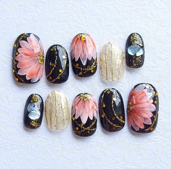 令和7年度☆成人式、卒業式 オーダーネイルチップ 赤×黒 フォト  