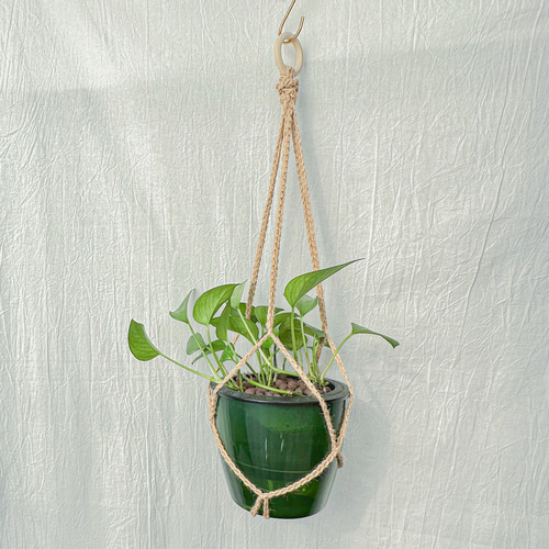 新品　ハンキングプランター　観葉植物　インテリア　木製　アイアン　吊るす　麻紐 花のギフト社 エアプランツ ハンギングネット 皿付 吊り下げ 麻紐