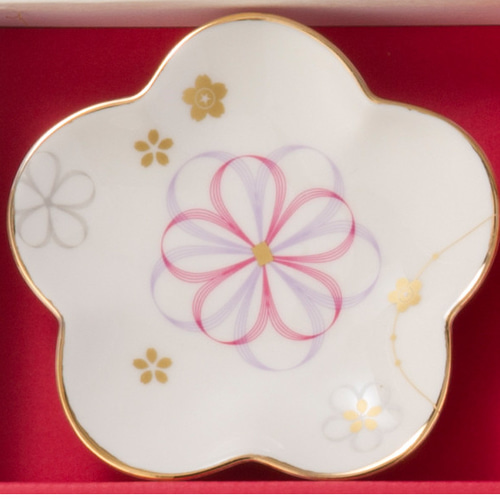 YU-3003A 縁 -yukari- 五様小皿揃 （陶器 磁器 桜 富士 瓢箪 鶴 松竹梅