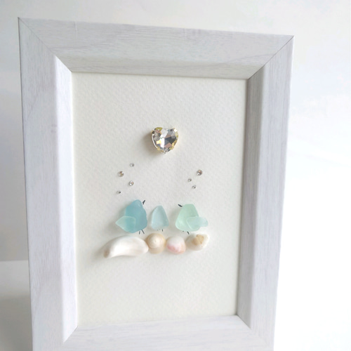 海の詩 シーグラス／天然石／フレームアート／夏／ブルー／貝殻 海の詩