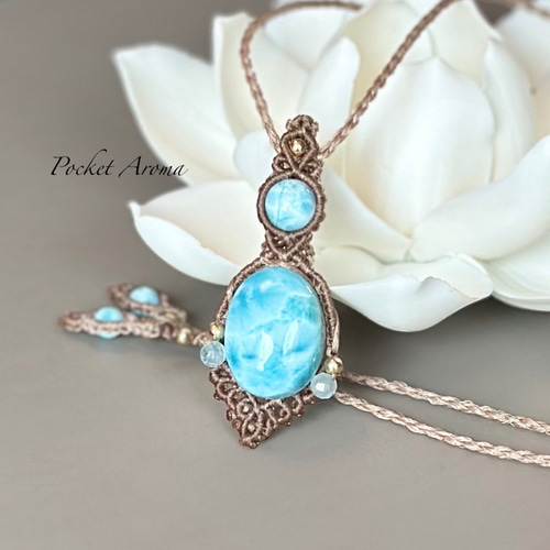 海聖』高品質ラリマーのマクラメペンダントネックレス ネックレス  