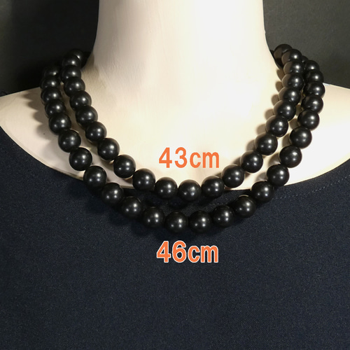 天然 ジェットネックレス・イヤリングorピアスセット12mm46cm