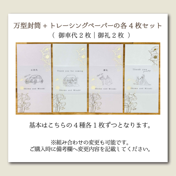 御車代｜御礼　御礼袋　万型封筒　結婚式　トレーシングペーパー　4枚セット～ 3枚目の画像