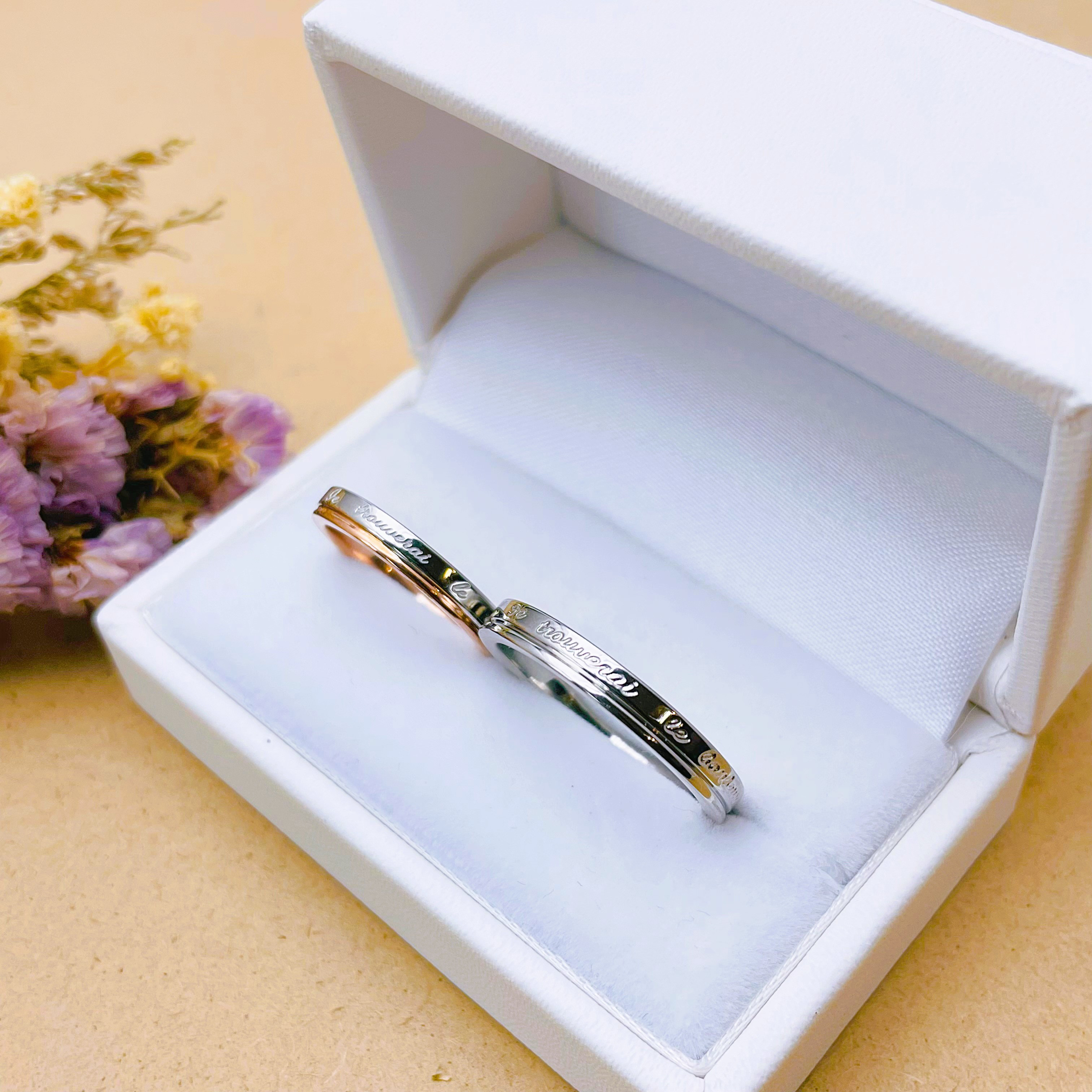 【natural*】誓いのメッセージ ペアリング ＊ シルバー ピンクゴールド 刻印 指輪 ステンレス 〈2本価格〉